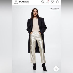 Metallic effect faux leather straight leg pants.